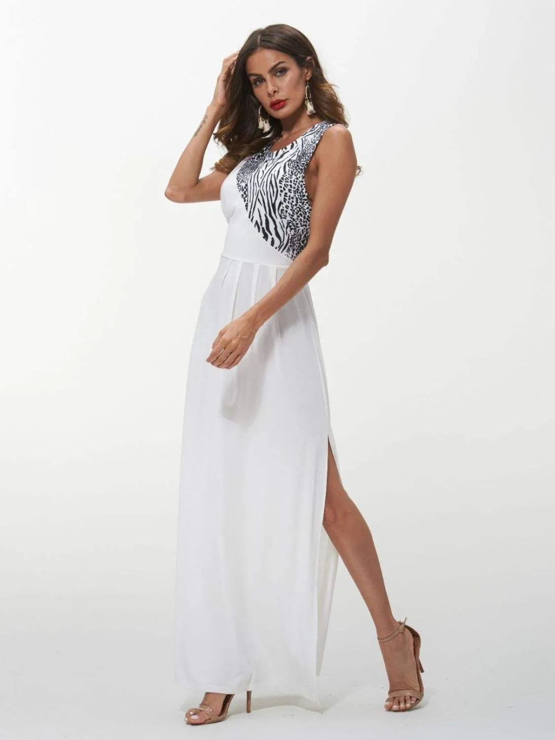 Slit Animal Print Round Neck Dress Cocktail Dresses - Tophatter Daily Deals